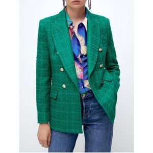 ZARA | Structured Double-Breasted Blazer Jacket Tweed, Size L
